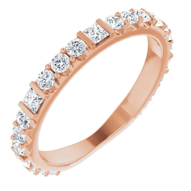 0.84 ct.  Princess & Round Cut Diamond Wedding Band