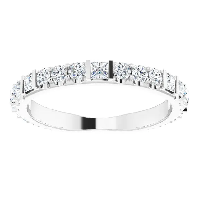 0.84 ct.  Princess & Round Cut Diamond Wedding Band