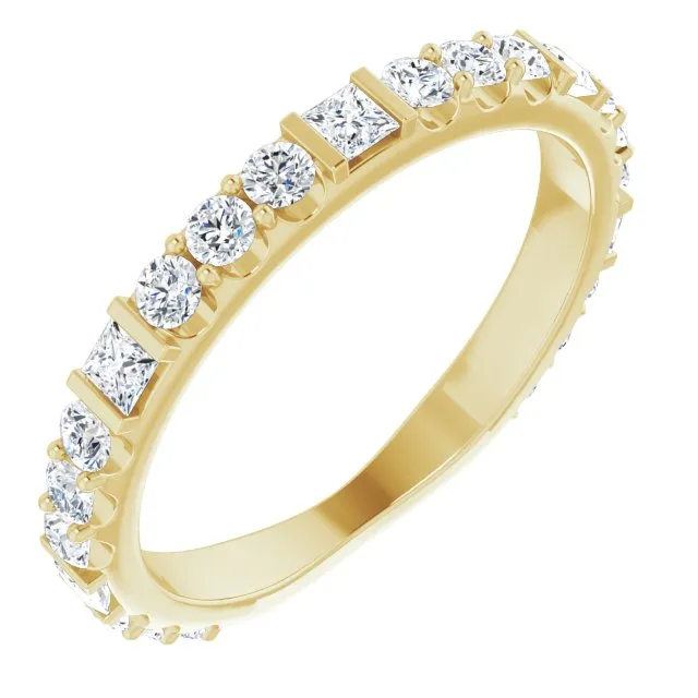 0.84 ct.  Princess & Round Cut Diamond Wedding Band