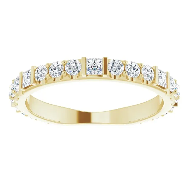 0.84 ct.  Princess & Round Cut Diamond Wedding Band