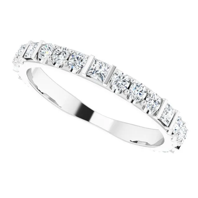 0.84 ct.  Princess & Round Cut Diamond Wedding Band