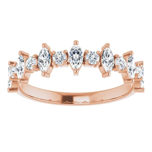 0.88 ct. Prong Set Marquise And Round Diamond Wedding Band