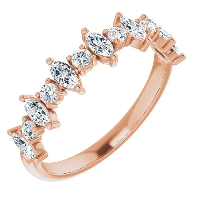 0.88 ct. Prong Set Marquise And Round Diamond Wedding Band