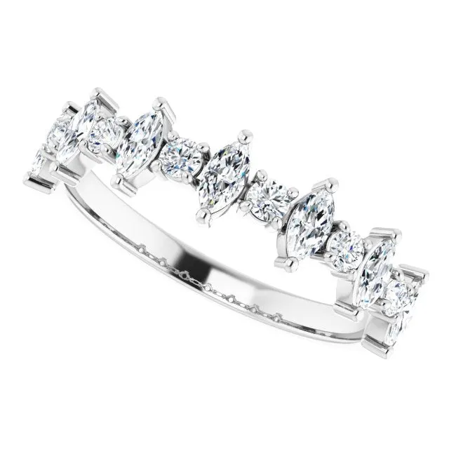 0.88 ct. Prong Set Marquise And Round Diamond Wedding Band