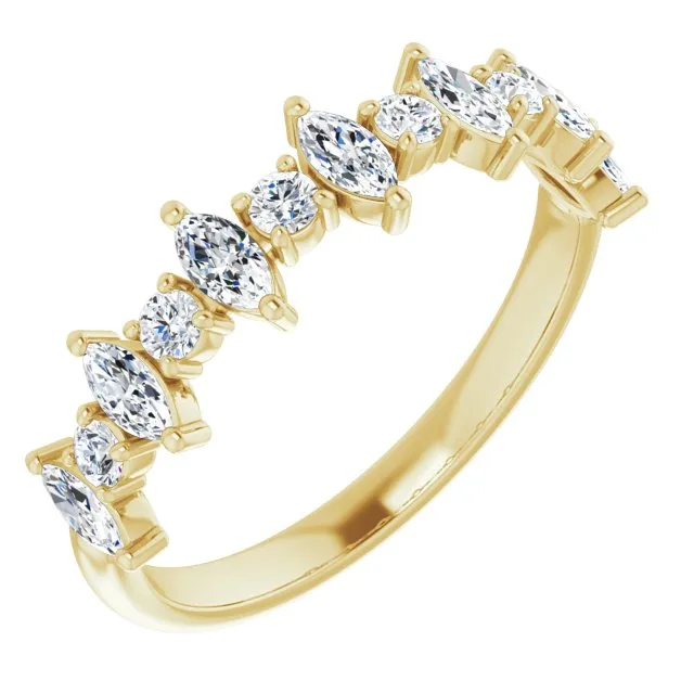 0.88 ct. Prong Set Marquise And Round Diamond Wedding Band