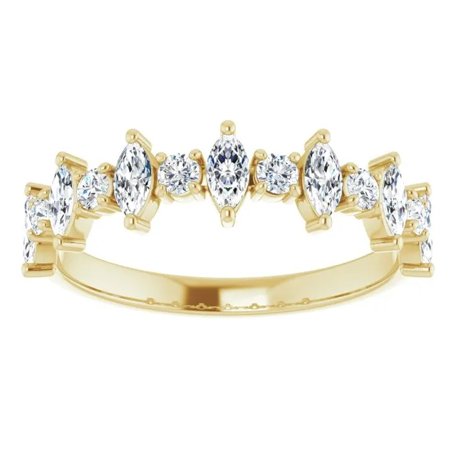 0.88 ct. Prong Set Marquise And Round Diamond Wedding Band