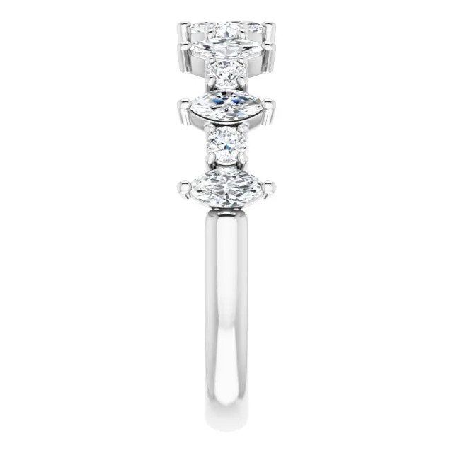 0.88 ct. Prong Set Marquise And Round Diamond Wedding Band