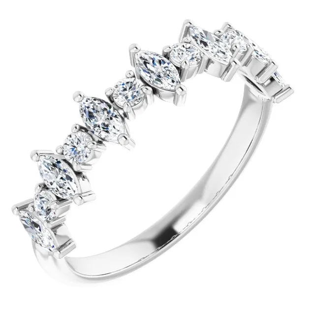 0.88 ct. Prong Set Marquise And Round Diamond Wedding Band