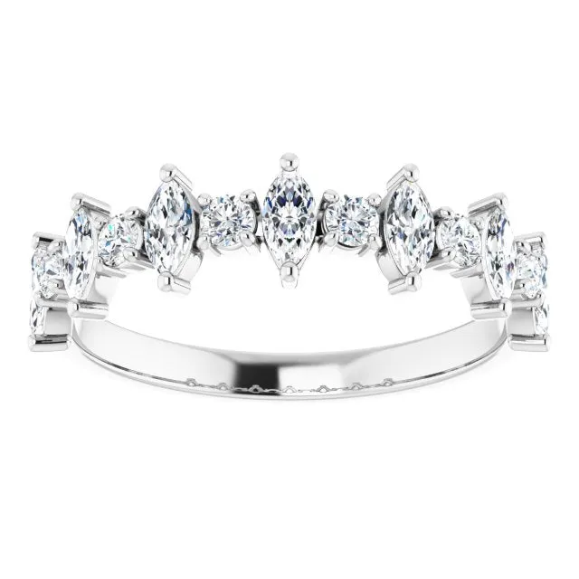 0.88 ct. Prong Set Marquise And Round Diamond Wedding Band