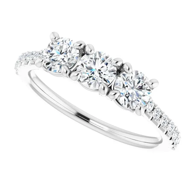0.90 ct.  Round Cut Diamond Wedding Band 3 Stone Anniversary Ring