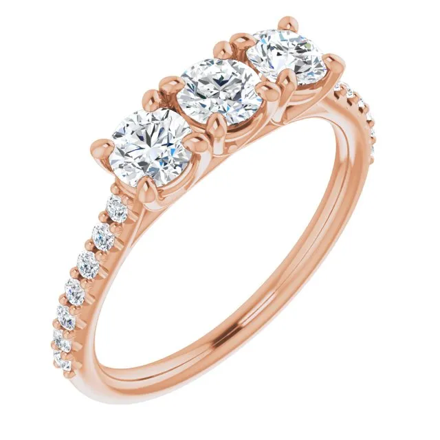 0.90 ct.  Round Cut Diamond Wedding Band 3 Stone Anniversary Ring