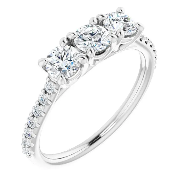 0.90 ct.  Round Cut Diamond Wedding Band 3 Stone Anniversary Ring