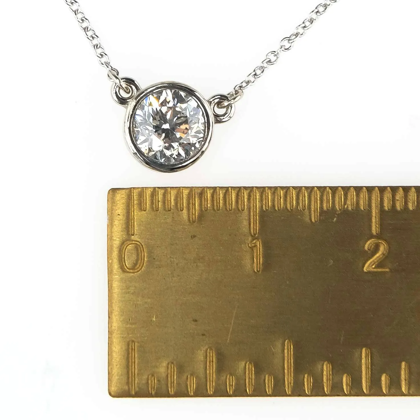 0.98ct Round Diamond Solitaire 18" Bezel Pendant Necklace in 14K White Gold