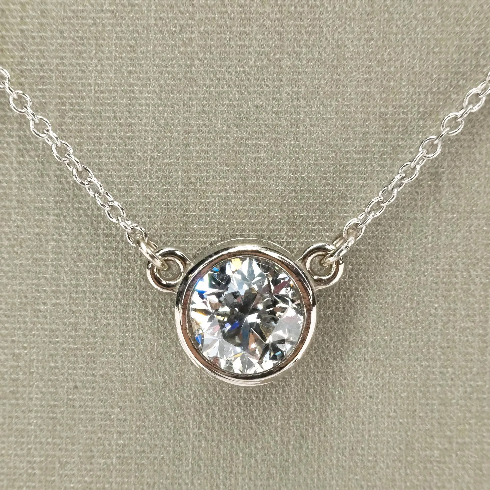 0.98ct Round Diamond Solitaire 18" Bezel Pendant Necklace in 14K White Gold