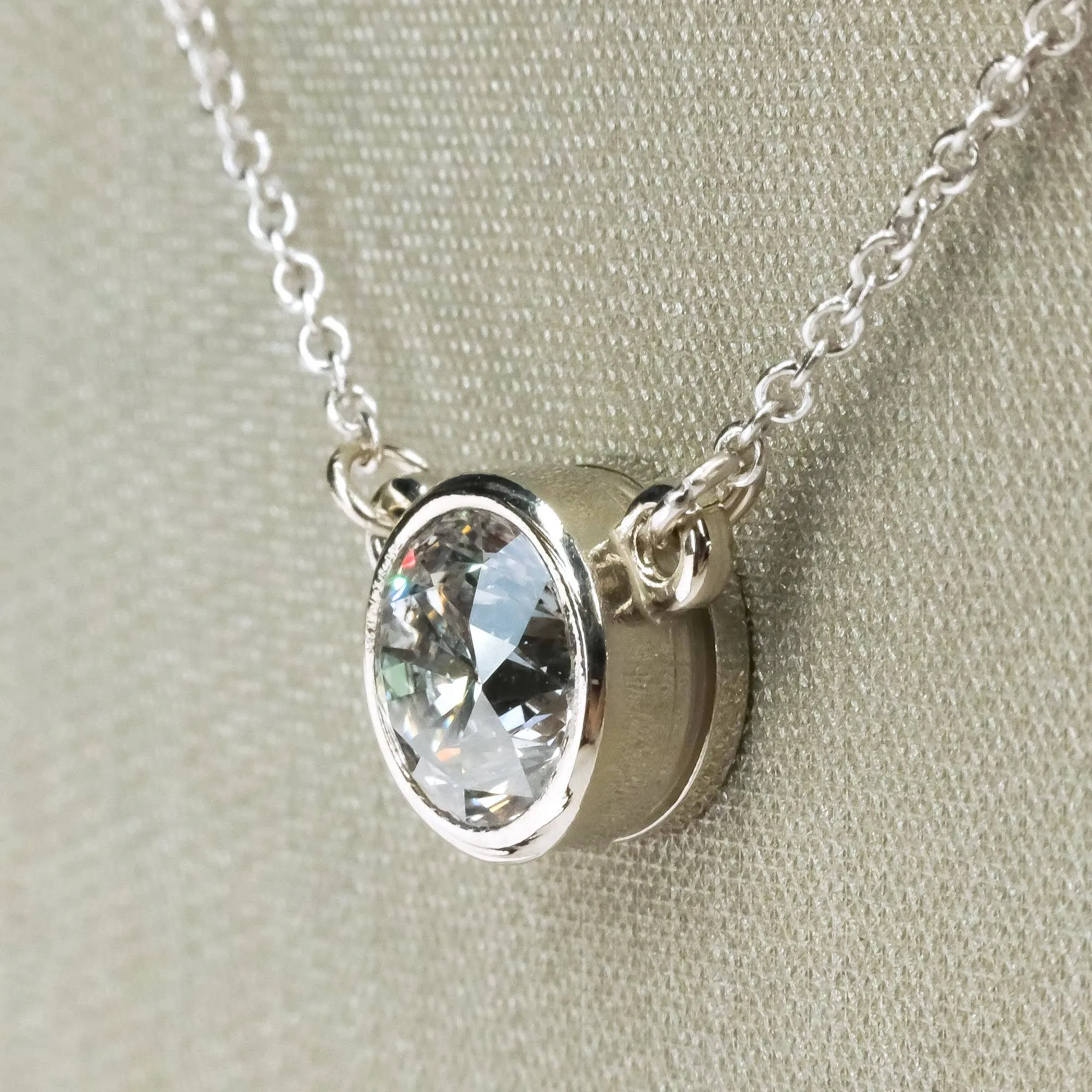 0.98ct Round Diamond Solitaire 18" Bezel Pendant Necklace in 14K White Gold