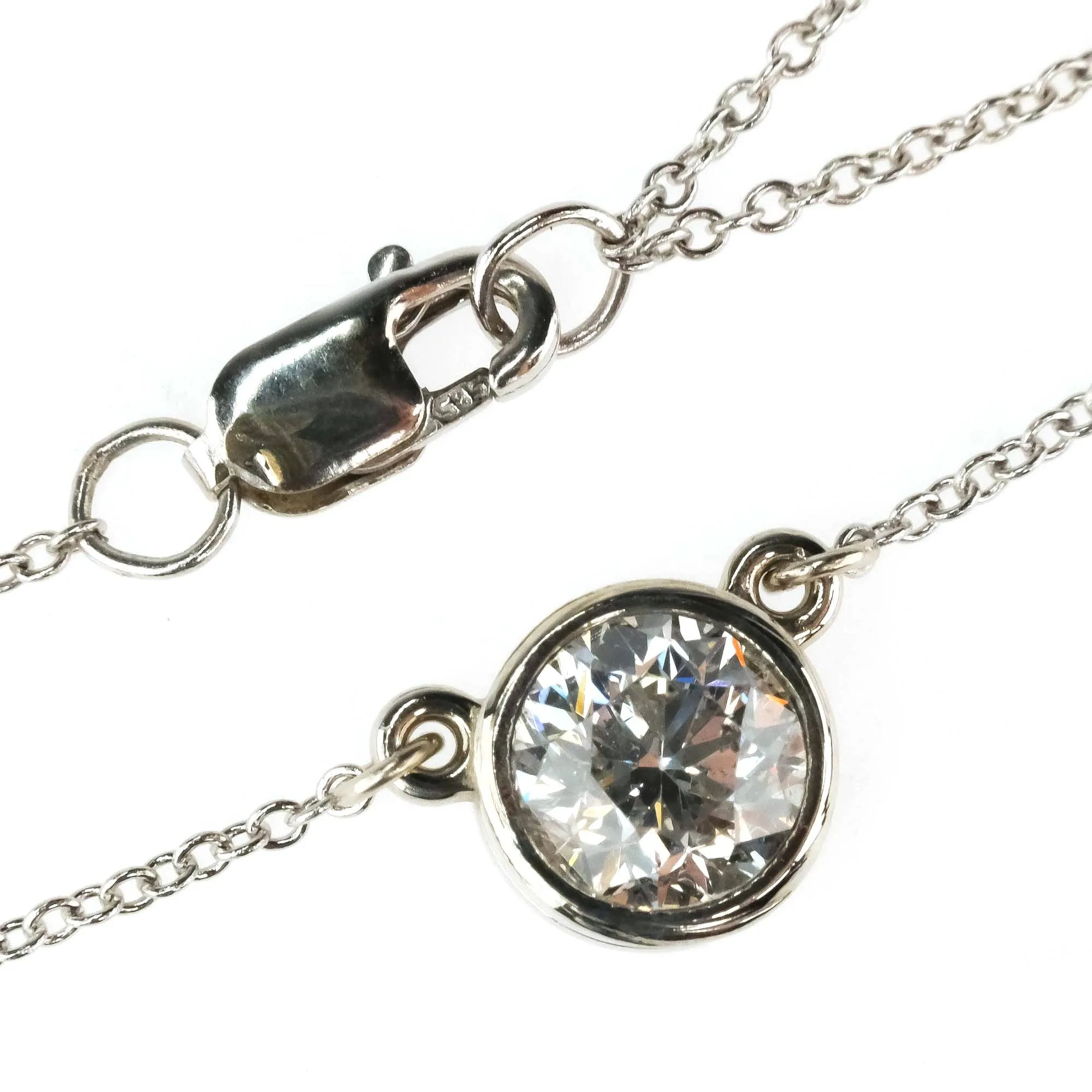 0.98ct Round Diamond Solitaire 18" Bezel Pendant Necklace in 14K White Gold