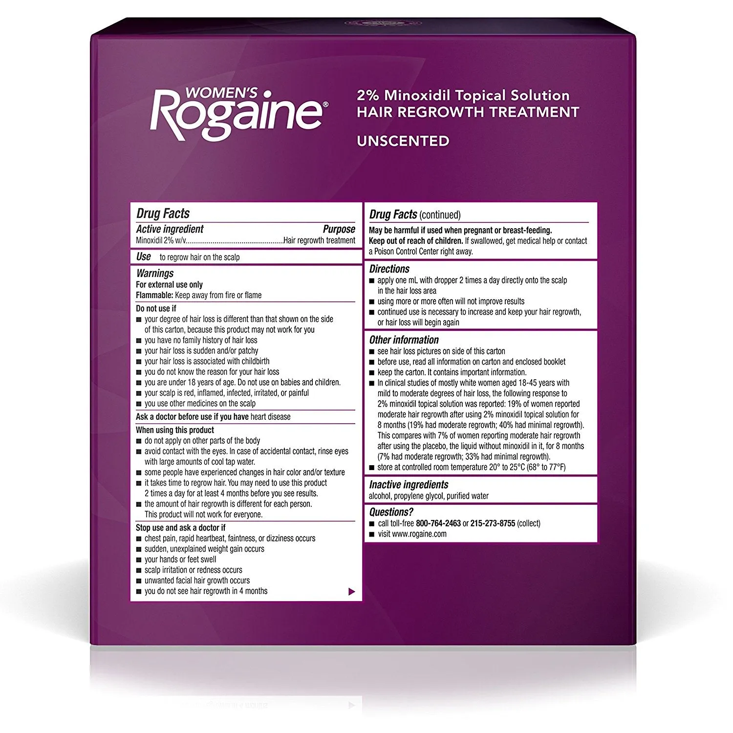 1 Month Supply Women's Rogaine Treatment for Hair Loss and Hair Thinning Minoxidil Solution