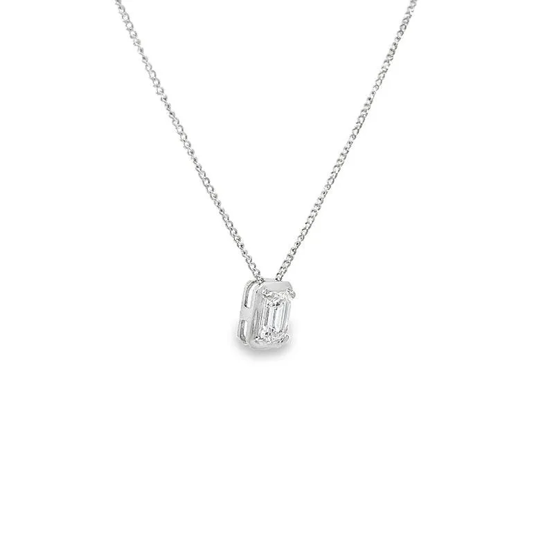 10K White Gold 0.50CT Lab Diamond Emerald Cut Solitaire Pendant