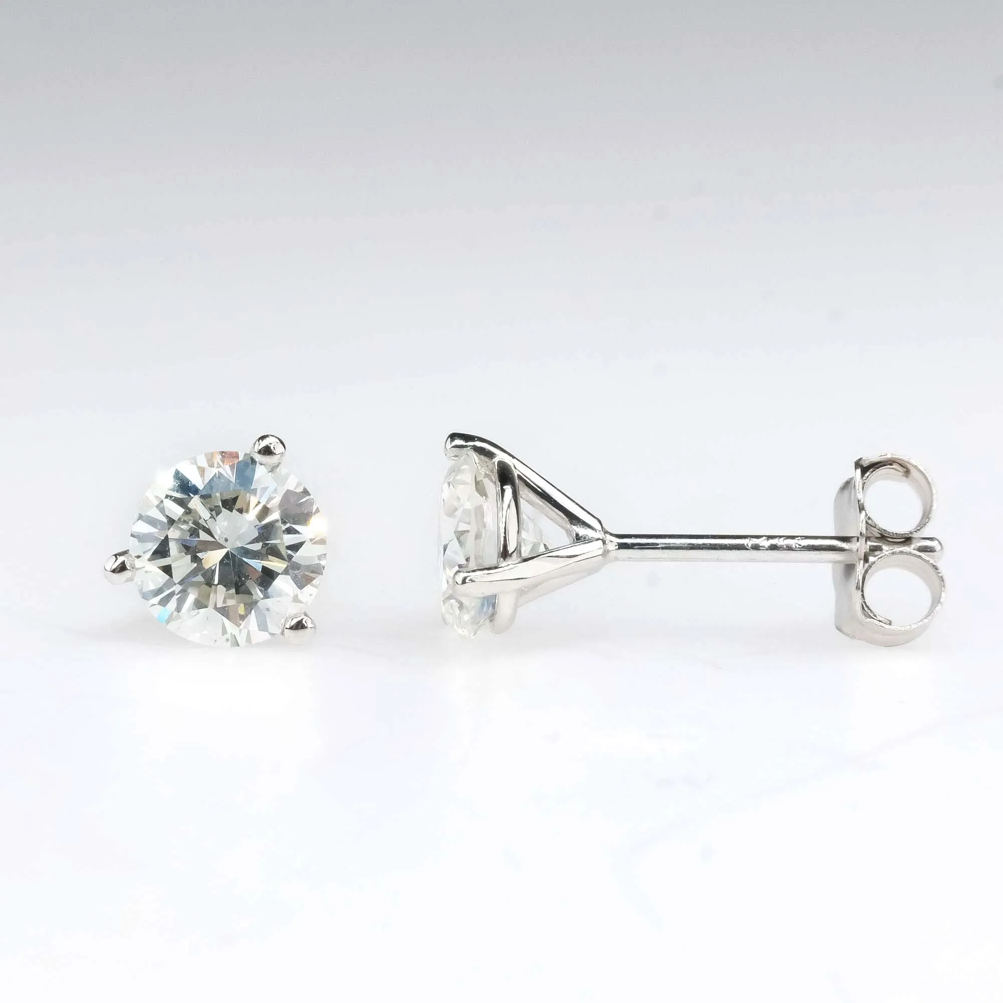 1.12ctw Round Diamond Solitaire Martini Stud Earrings in 14K White Gold