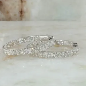 14K White Gold 2.00ctw I1/I Diamond Accented Inside-Out Oval Hoop Earrings
