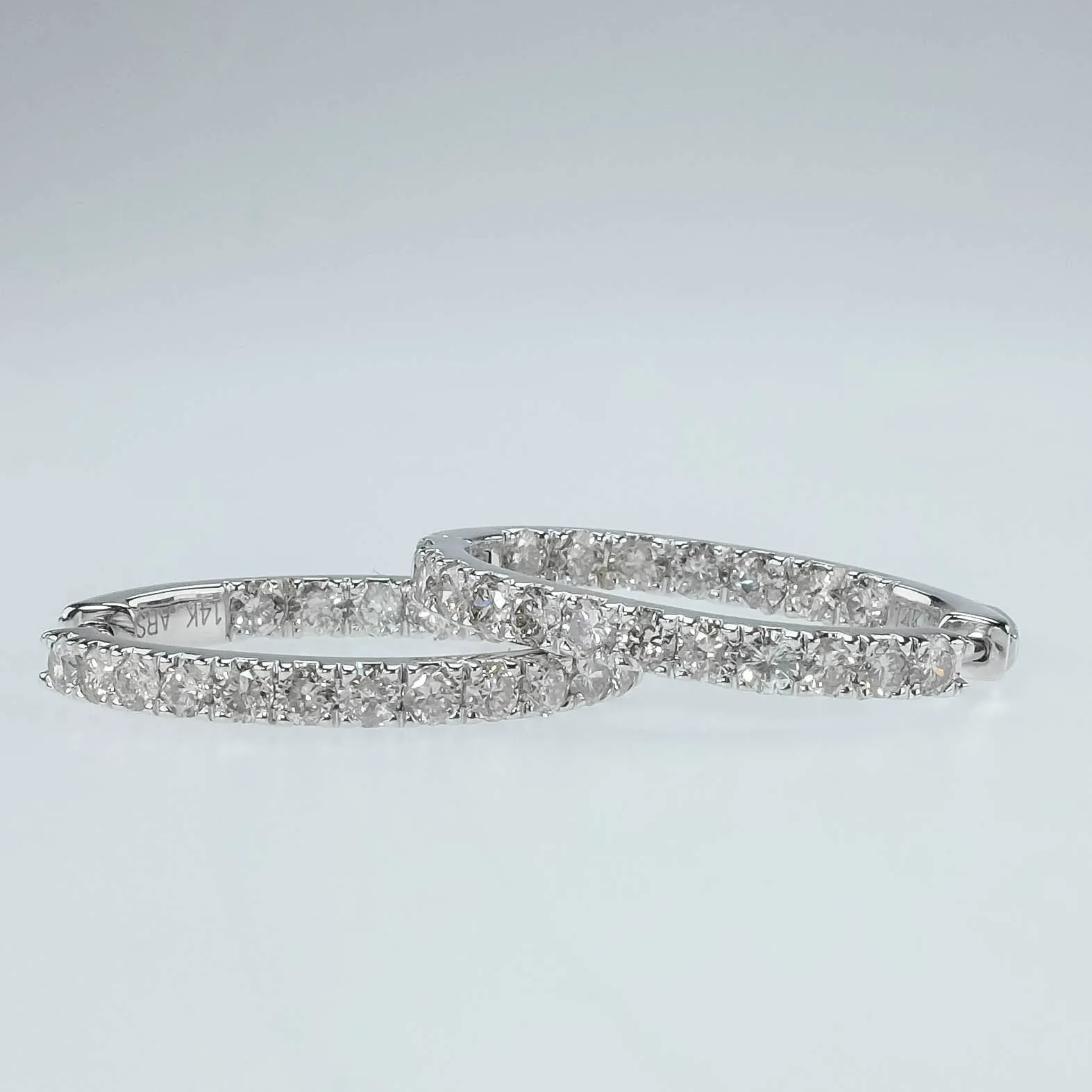 14K White Gold 2.00ctw I1/I Diamond Accented Inside-Out Oval Hoop Earrings