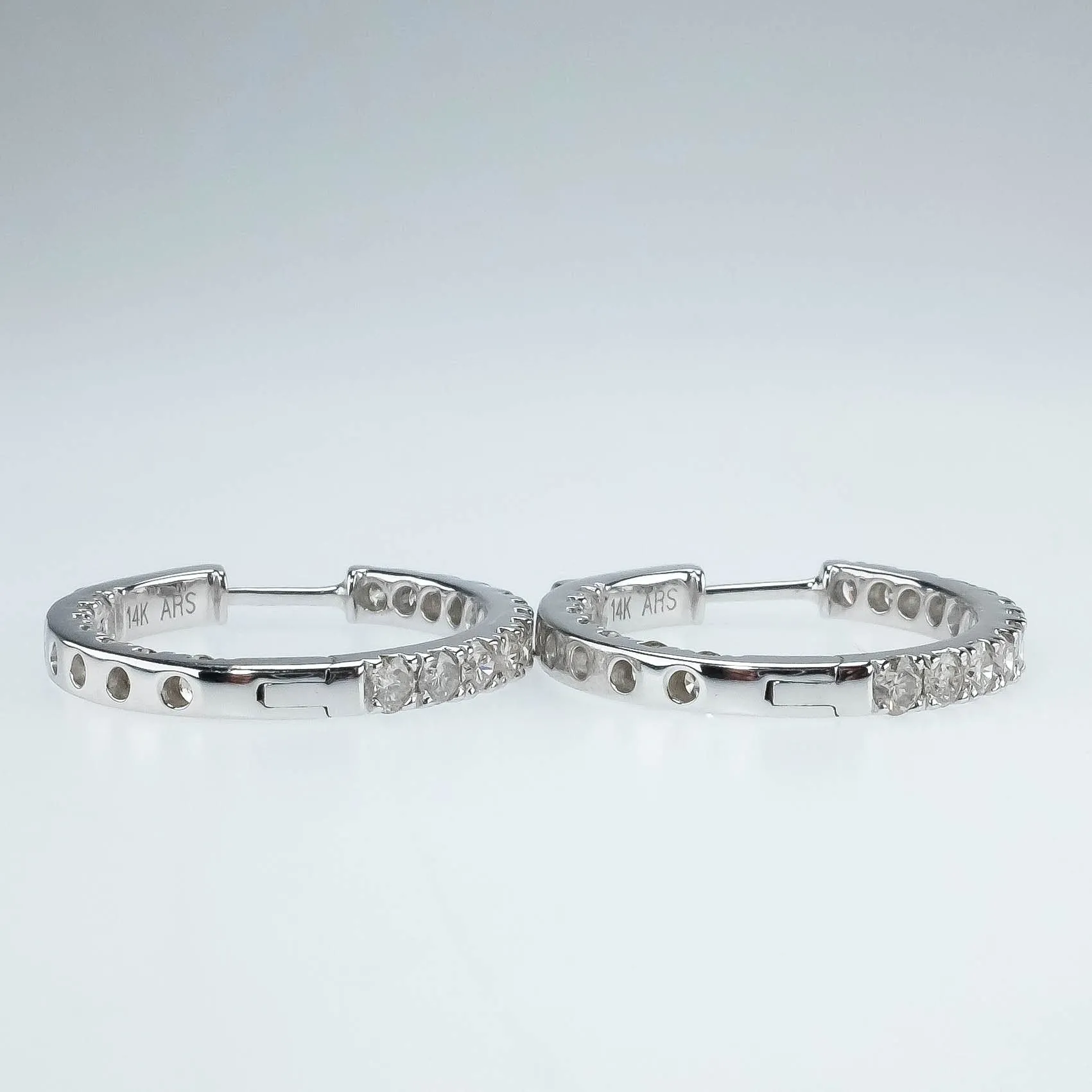 14K White Gold 2.00ctw I1/I Diamond Accented Inside-Out Oval Hoop Earrings