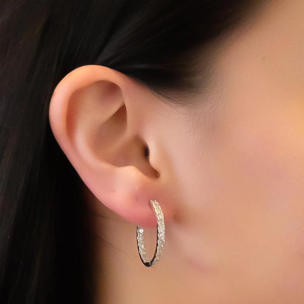 14K White Gold 2.00ctw I1/I Diamond Accented Inside-Out Oval Hoop Earrings