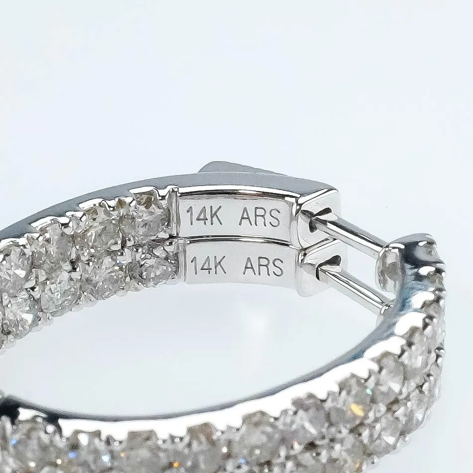 14K White Gold 2.00ctw I1/I Diamond Accented Inside-Out Oval Hoop Earrings