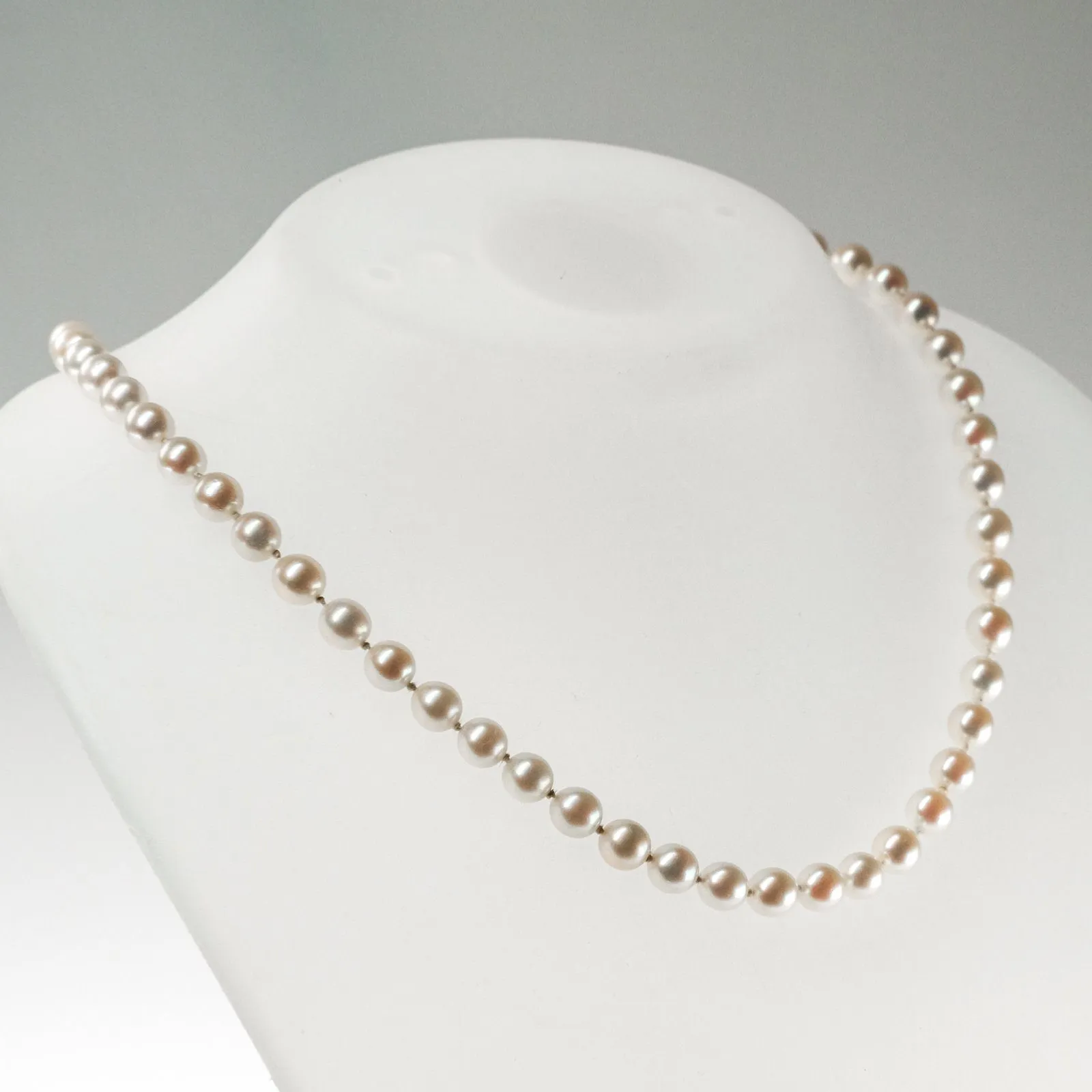 14K White Gold 6.0mm-6.9mm Round Freshwater Pearl Single Strand 16.5" Necklace