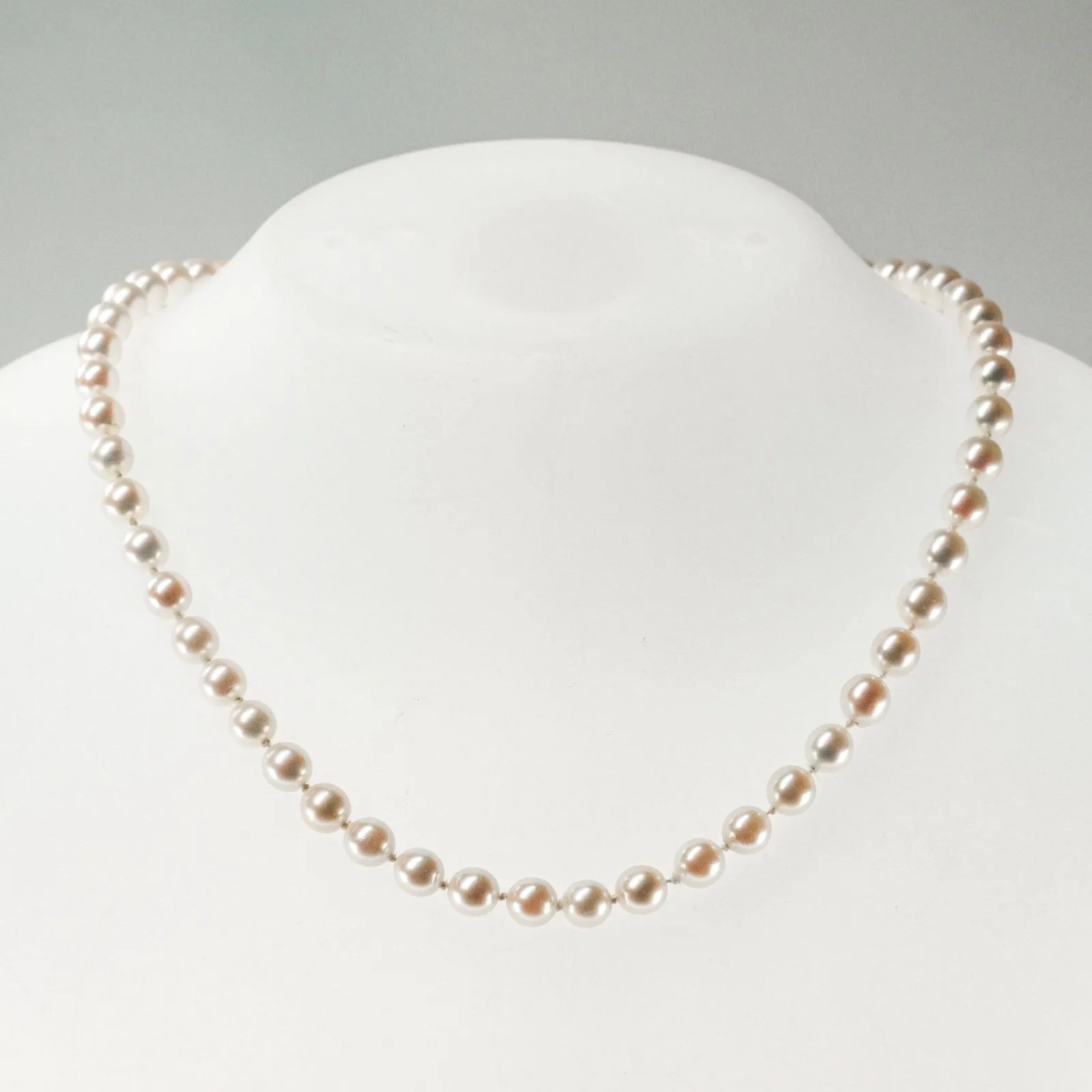 14K White Gold 6.0mm-6.9mm Round Freshwater Pearl Single Strand 16.5" Necklace