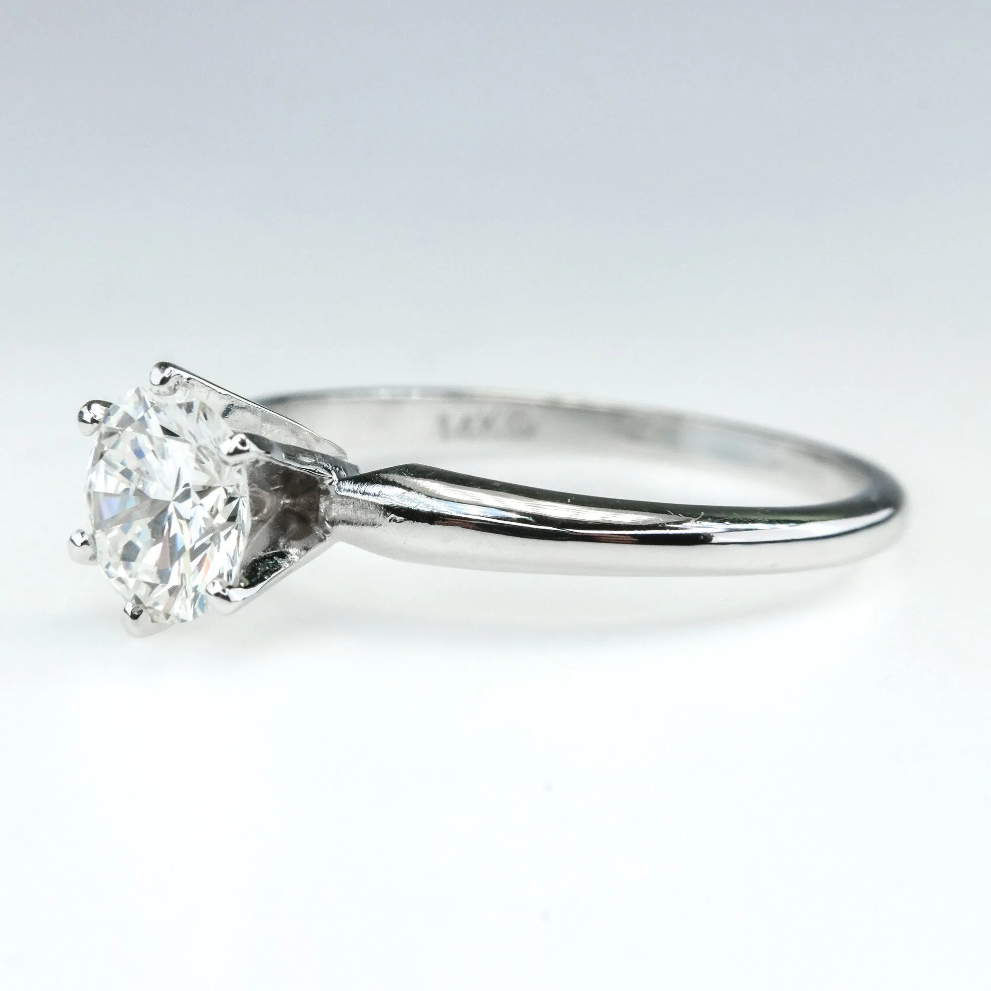 14K White Gold GIA 0.91ct Round Diamond VVS1/G Solitaire Engagement Ring Size 7