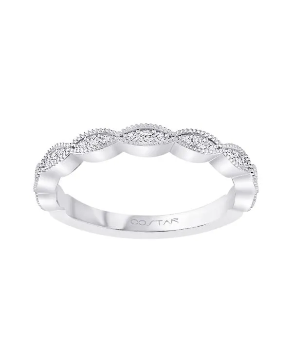 14K White Gold Modern Diamond Stackable Band