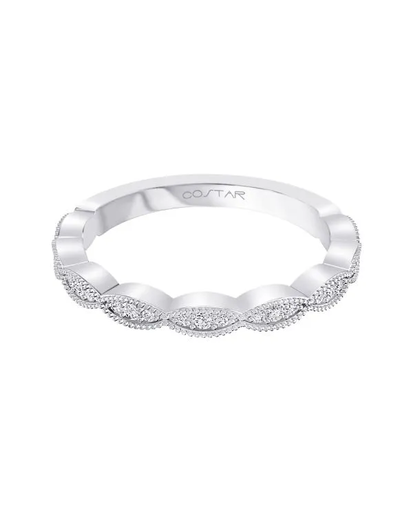 14K White Gold Modern Diamond Stackable Band
