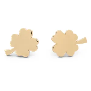 14k Yellow Gold Lucky Charm Four-Leaf Clover Stud Earrings New
