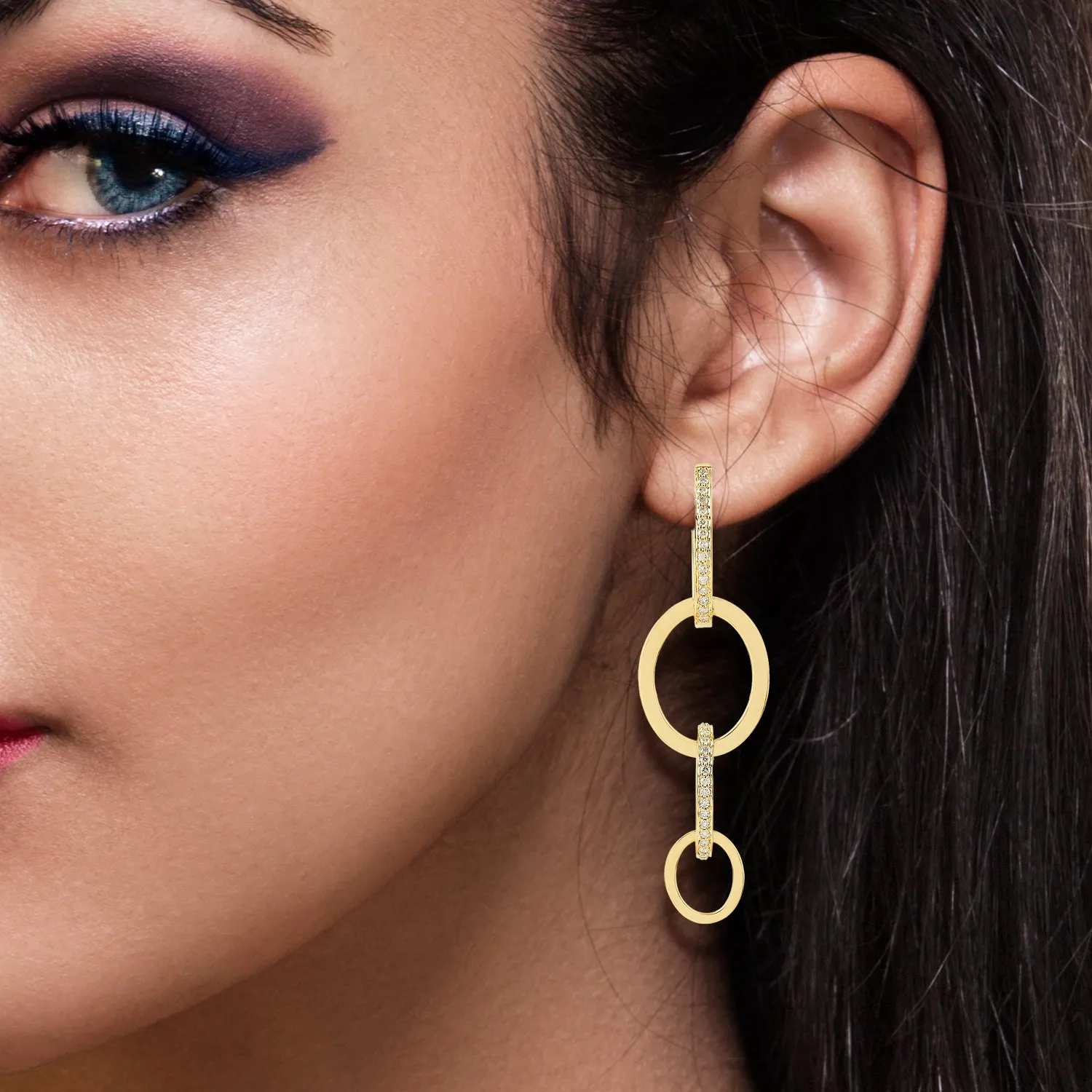 14k Yellow Gold Pave Diamond Unique Design Dangle Earrings For Women's