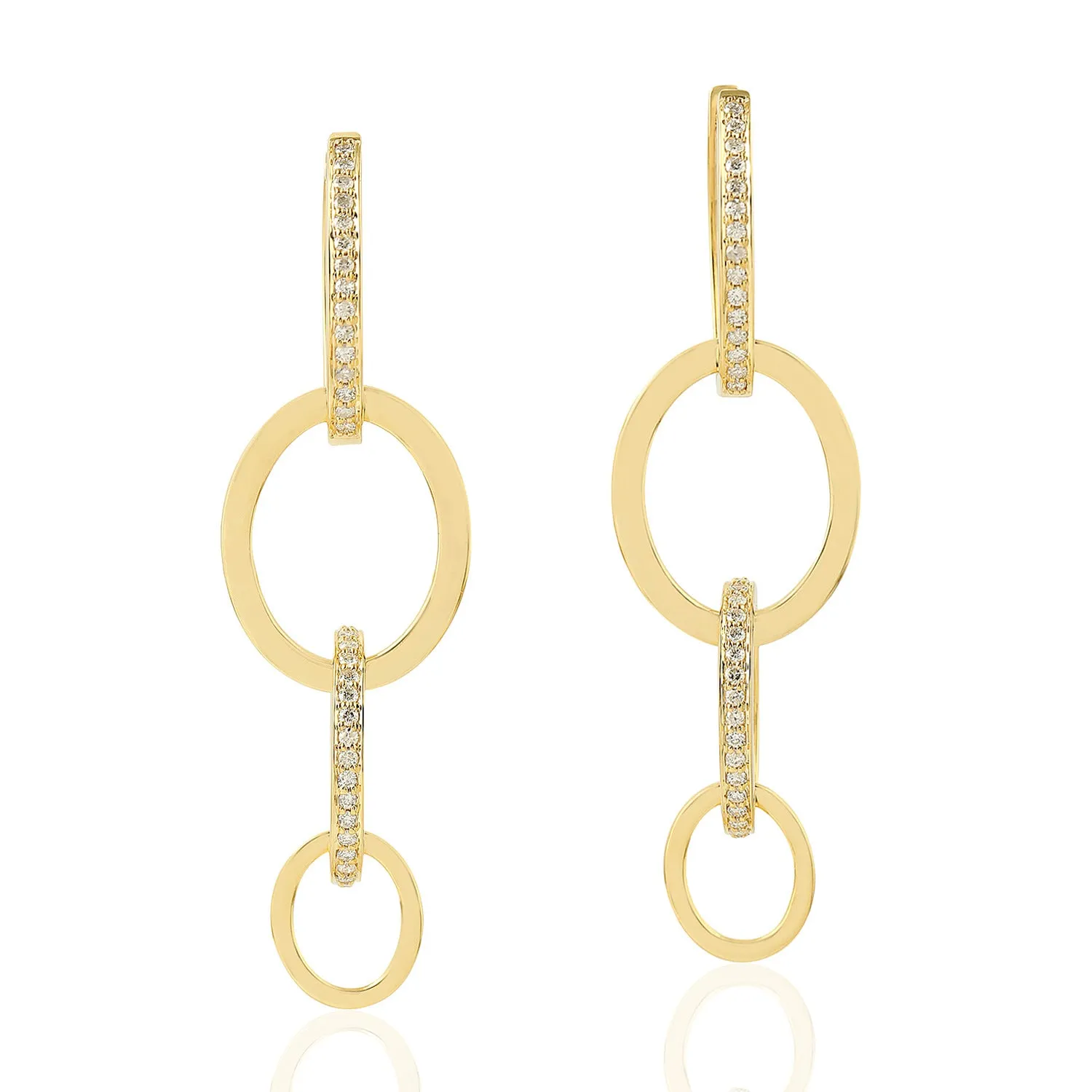 14k Yellow Gold Pave Diamond Unique Design Dangle Earrings For Women's