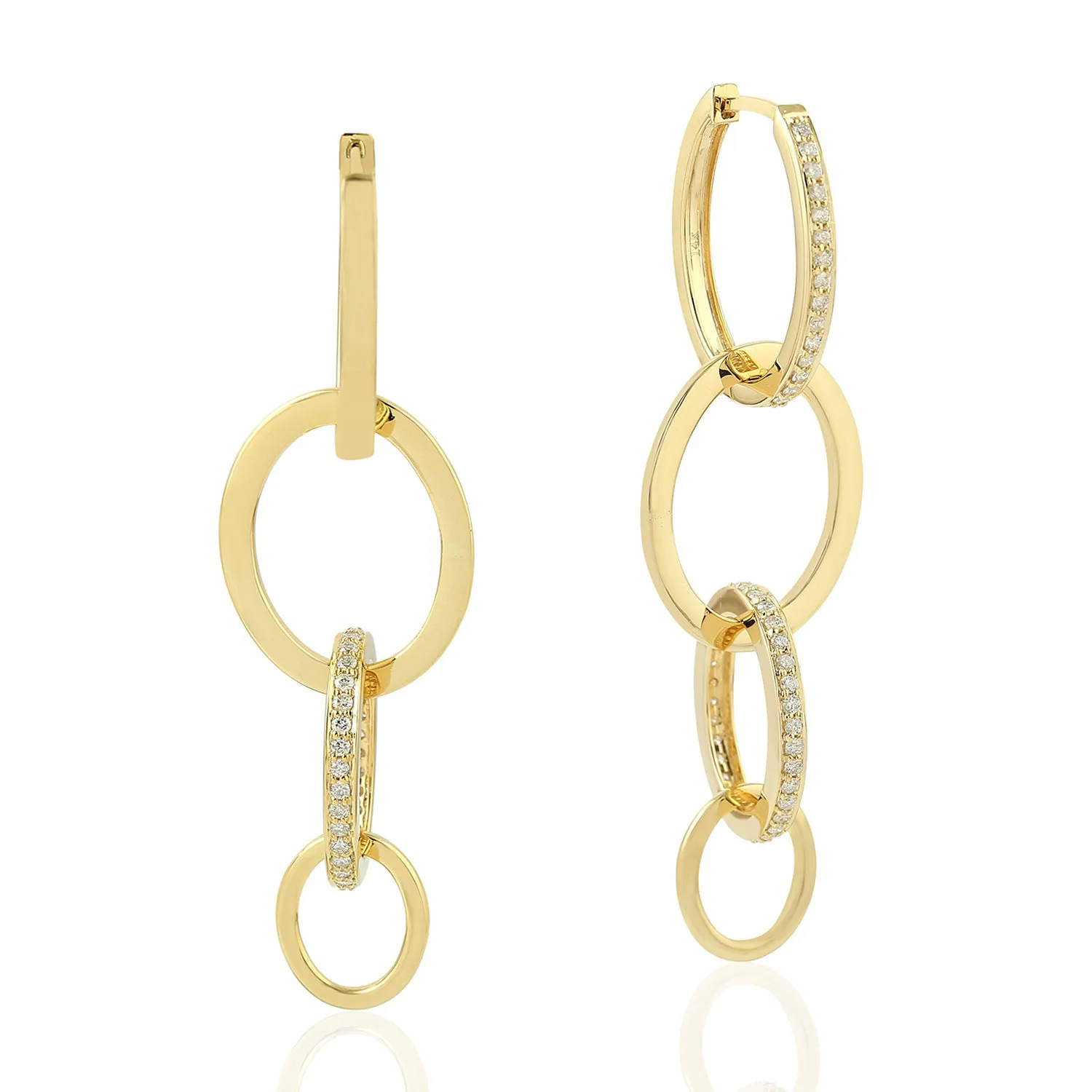 14k Yellow Gold Pave Diamond Unique Design Dangle Earrings For Women's