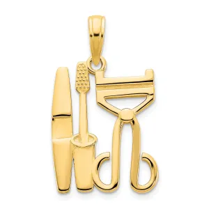 14k Yellow Gold Polished Finish Flat Back Women's Cosmetics Set Design Charm Pendant