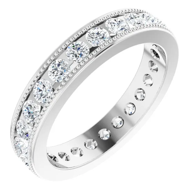 1.50 ct. Round Diamond Eternity Band Milgrain Accent Ring