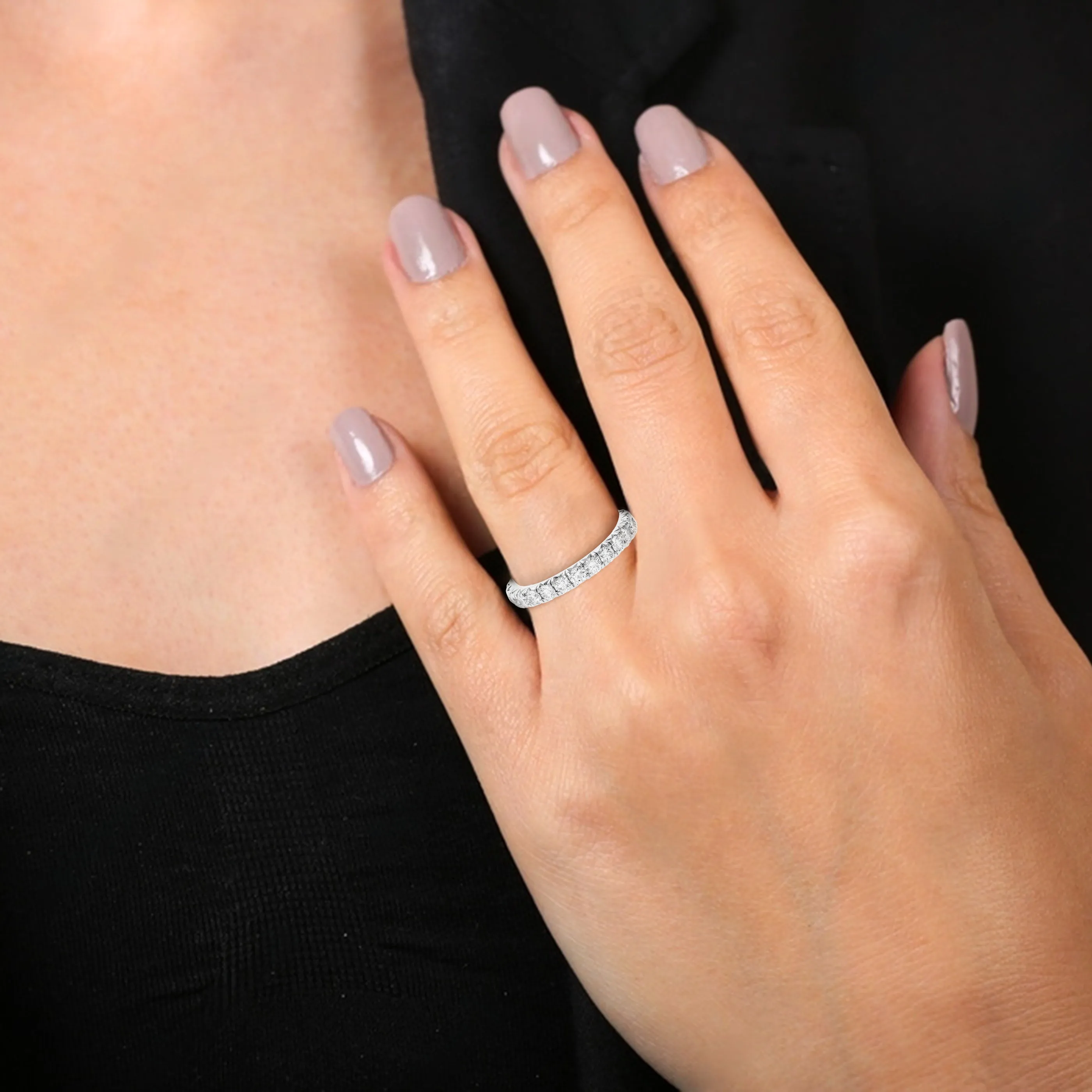 1.50 cttw Lab Grown Diamond Eternity Wedding Band Sterling Silver