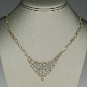 17" Beaded Mesh Bib Necklace in Two Tone 14K Gold