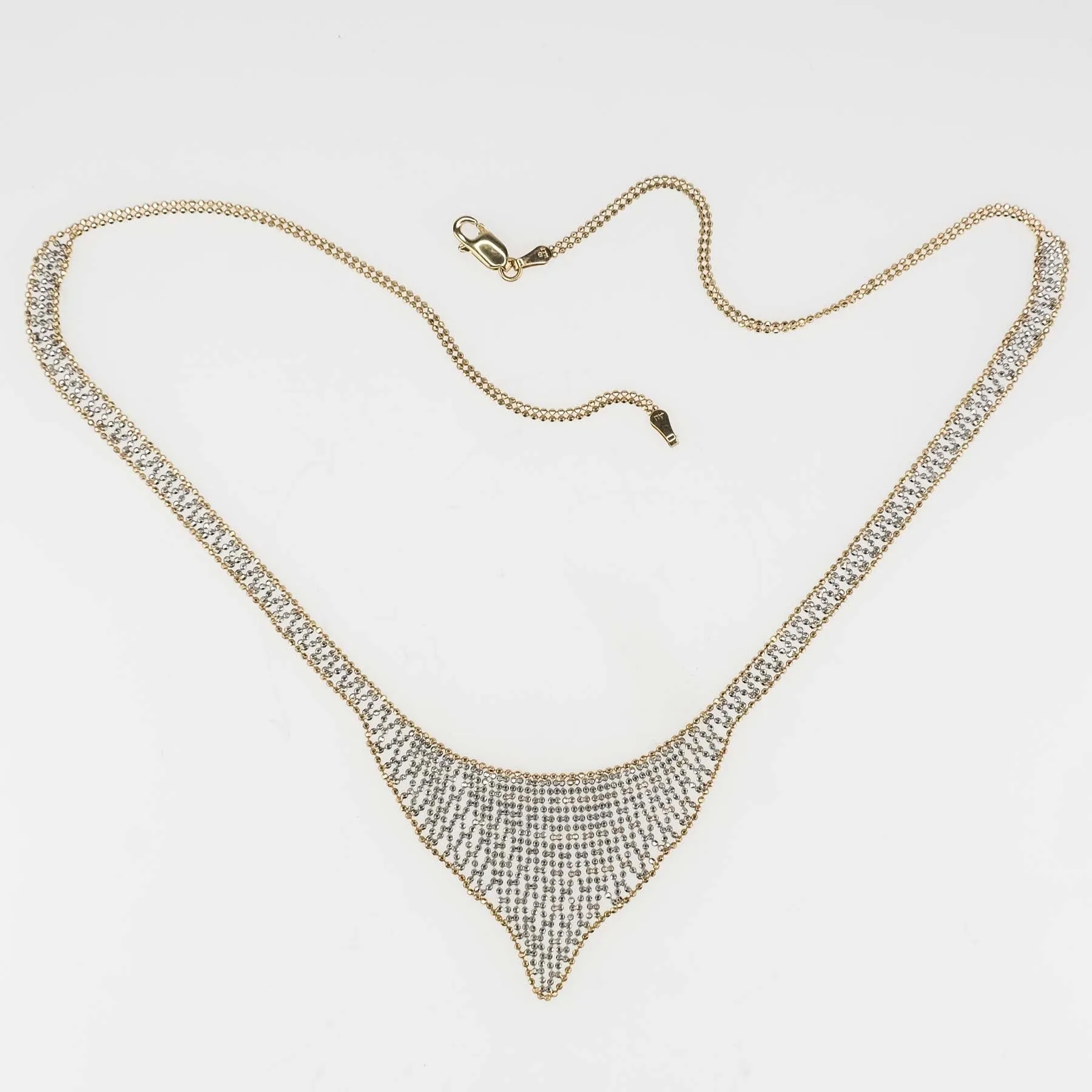 17" Beaded Mesh Bib Necklace in Two Tone 14K Gold