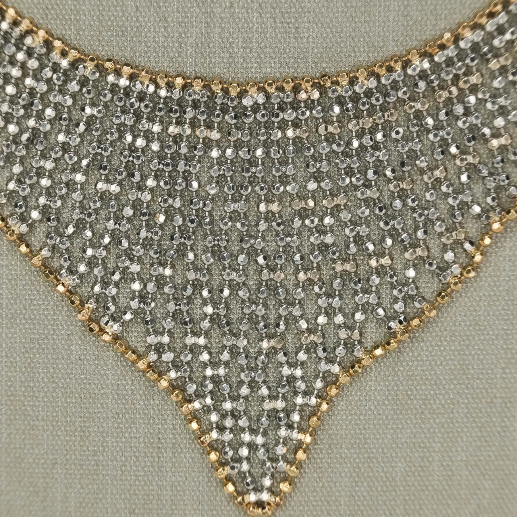 17" Beaded Mesh Bib Necklace in Two Tone 14K Gold