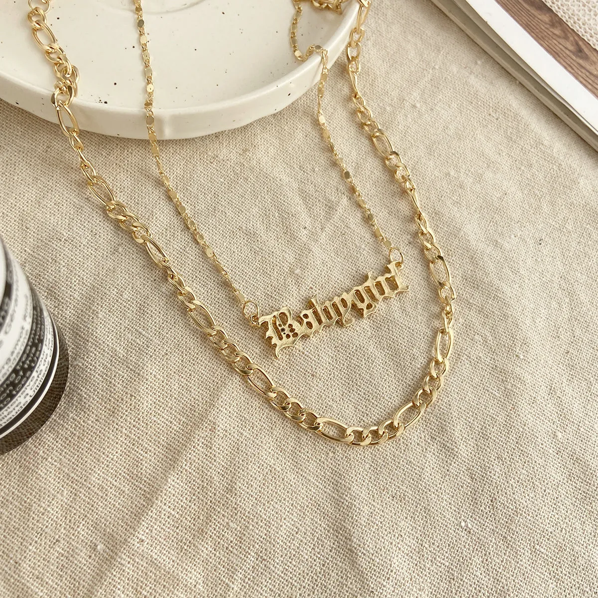 18K Gold-Plated 'Baby Girl' Layered Bar Necklace