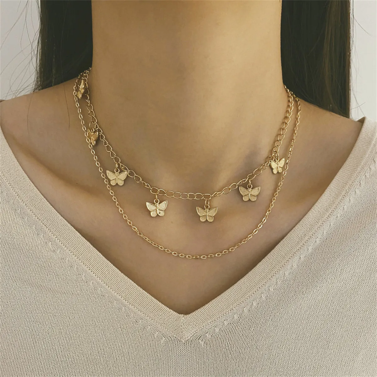 18K Gold-Plated Butterfly Station Layered Necklace