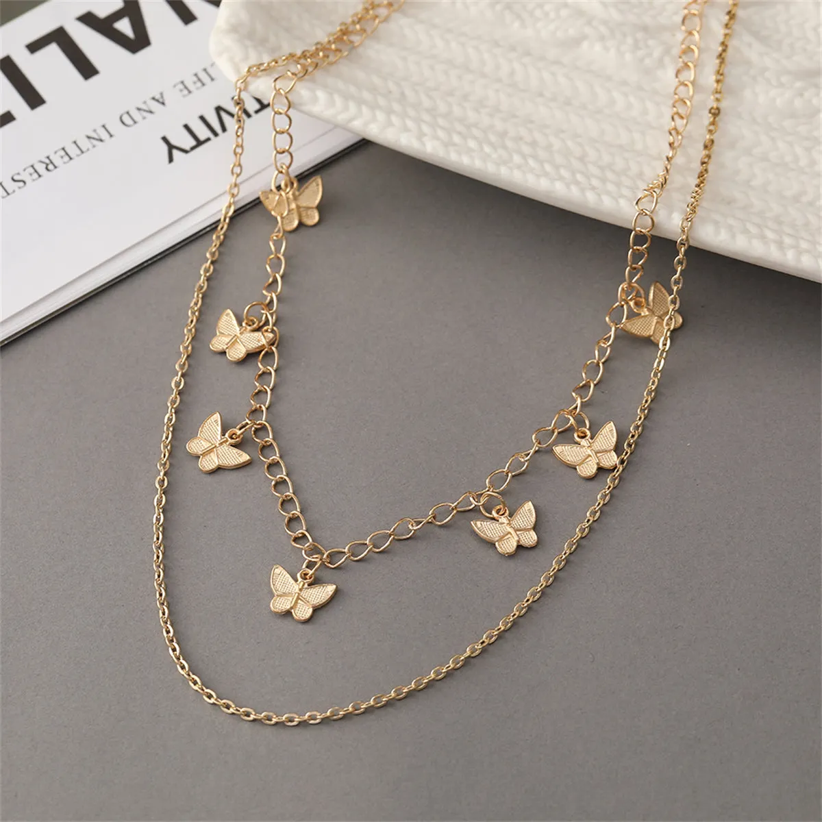 18K Gold-Plated Butterfly Station Layered Necklace