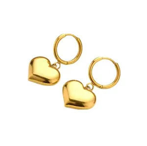 18k Gold Plated Dangling Heart Shape Electroplated 3D Hoop Earrings