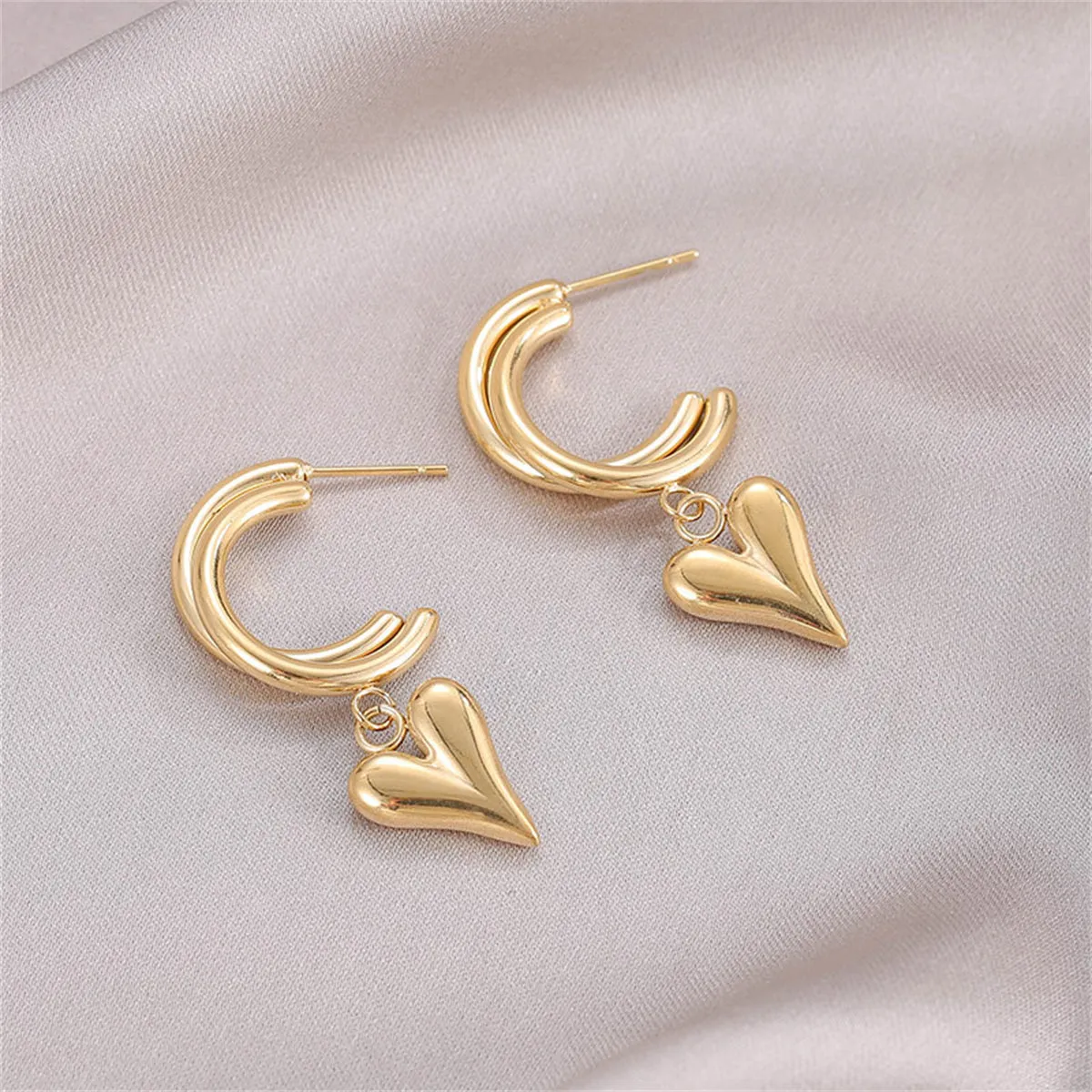 18K Gold-Plated Heart Hoop Drop Earrings