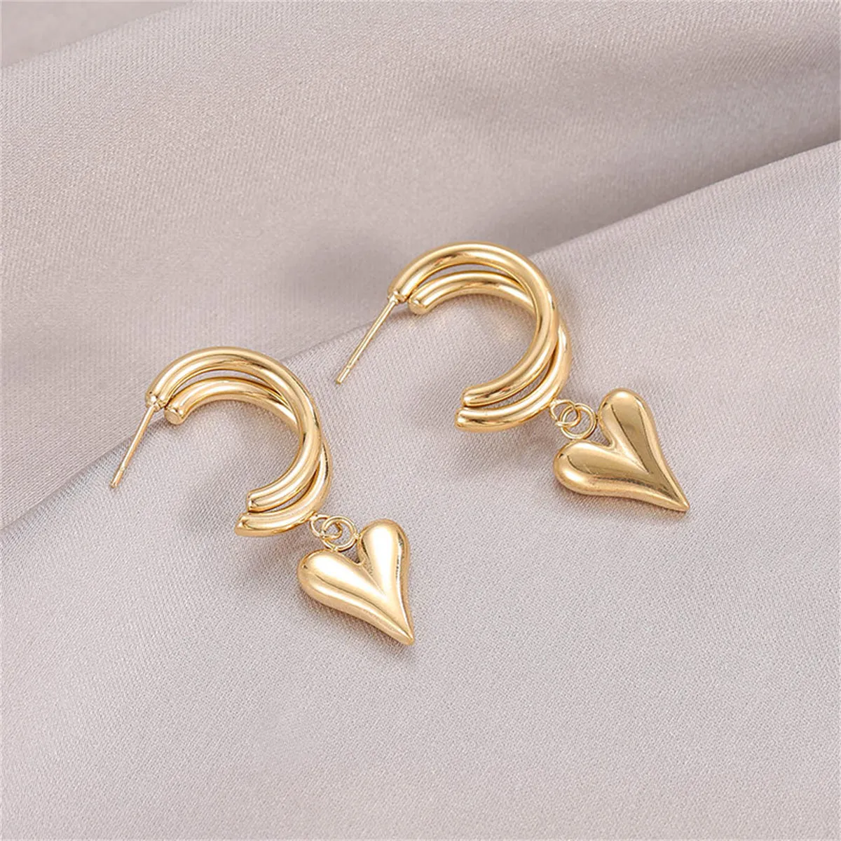 18K Gold-Plated Heart Hoop Drop Earrings