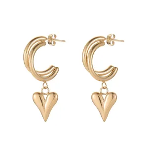 18K Gold-Plated Heart Hoop Drop Earrings